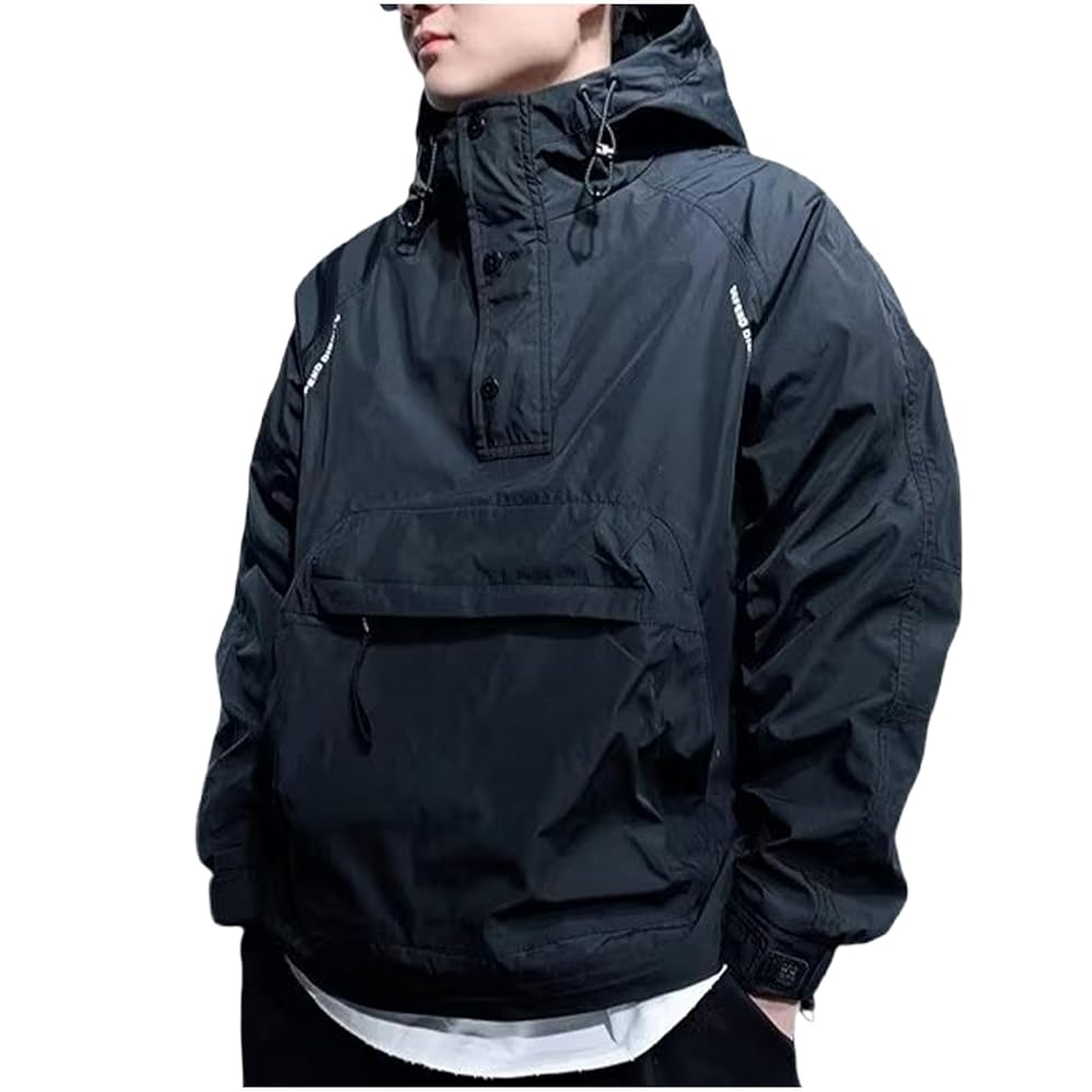 Uillui Men's Anorak Pullover Quarter-Zip Hooded Jacket